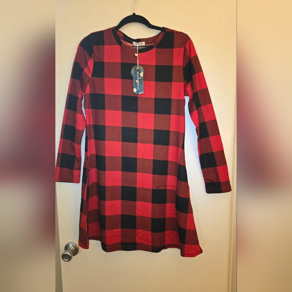 NEW Red and Black Plaid Midi Dress